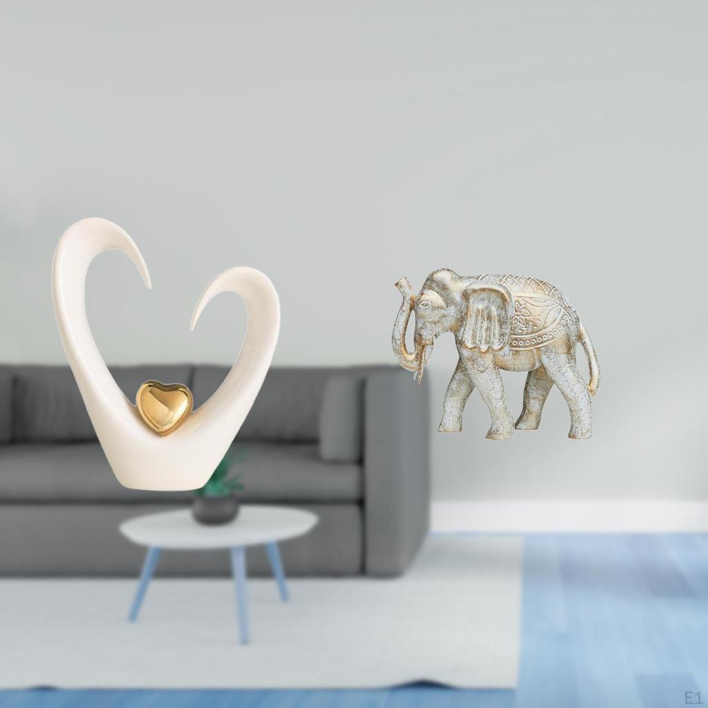 Minimalist Heart And Elephant Sculpture Figurine Decorative Collectible Statue for Living Room Shelf