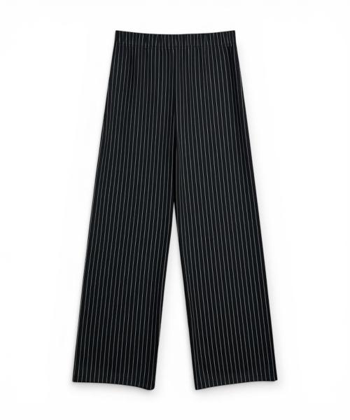 Bonseullipi Crystal Stud Pinstripe Wide Pants (Black)