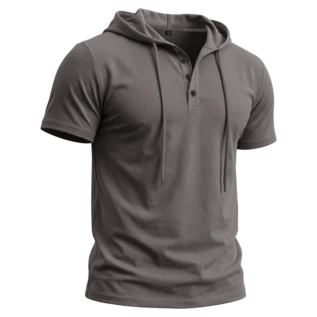 Men’s T-shirts Hooded Short Sleeves Cotton Shirts Fitness Tops Casual Street Punk Hip Hop Style Wear
