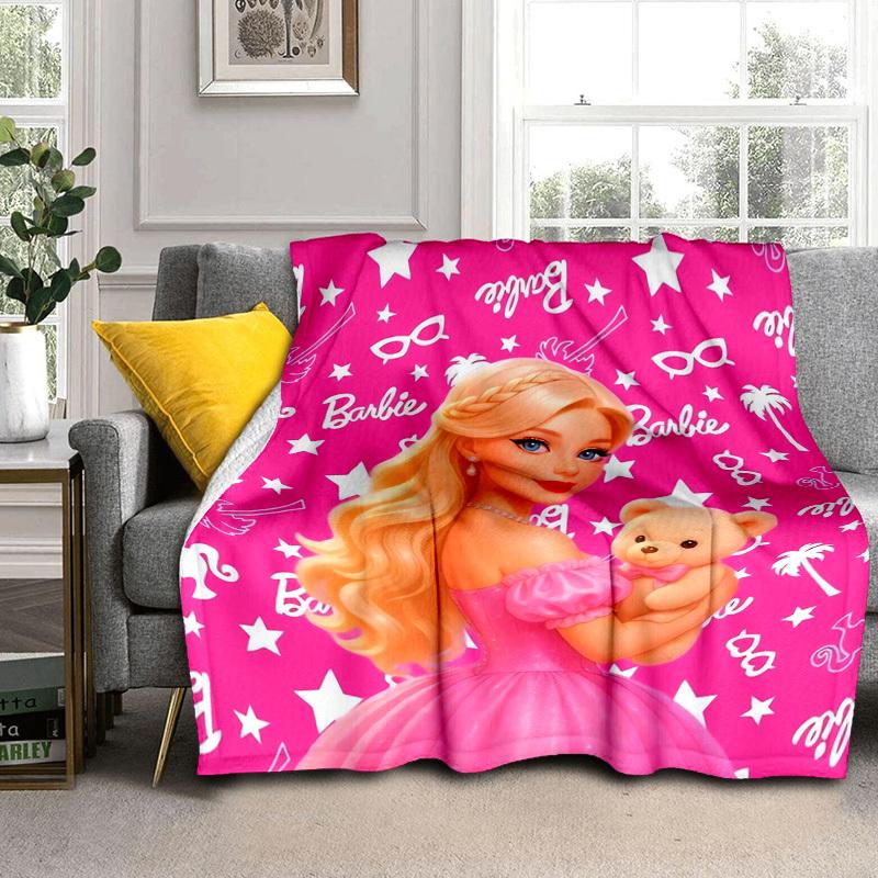 1 st Barbie Roze Prinsessenjurk Teddybeer Cartoon Deken, Draagbare Plaid voor Reizen & Kamperen, Gezellige Deken voor Alle Seizoenen, Ideaal Cadeau
