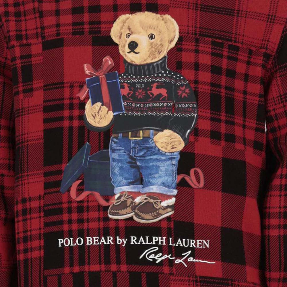 Polo Ralph Lauren Hoodie FW23 Loose Fit Plaid Bear Pattern Print Long Sleeve Color Block Kids Kids Hoodies 323920646-001