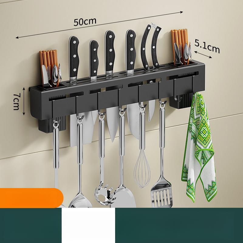 Stainless Steel Knife Holder No-Drill Wall-Mounted Kitchen Rack Multi-Functional Chopsticks and Knife Storage Rack