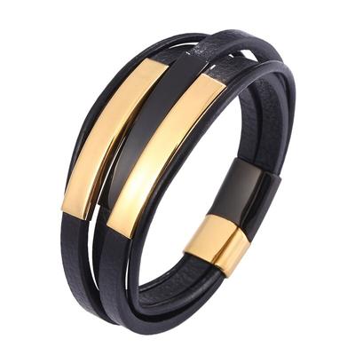 Trend Paslanmaz Çelik Aksesuarlar Erkek Deri Bileklik Çok Katmanlı Kombinasyon Bileklikler