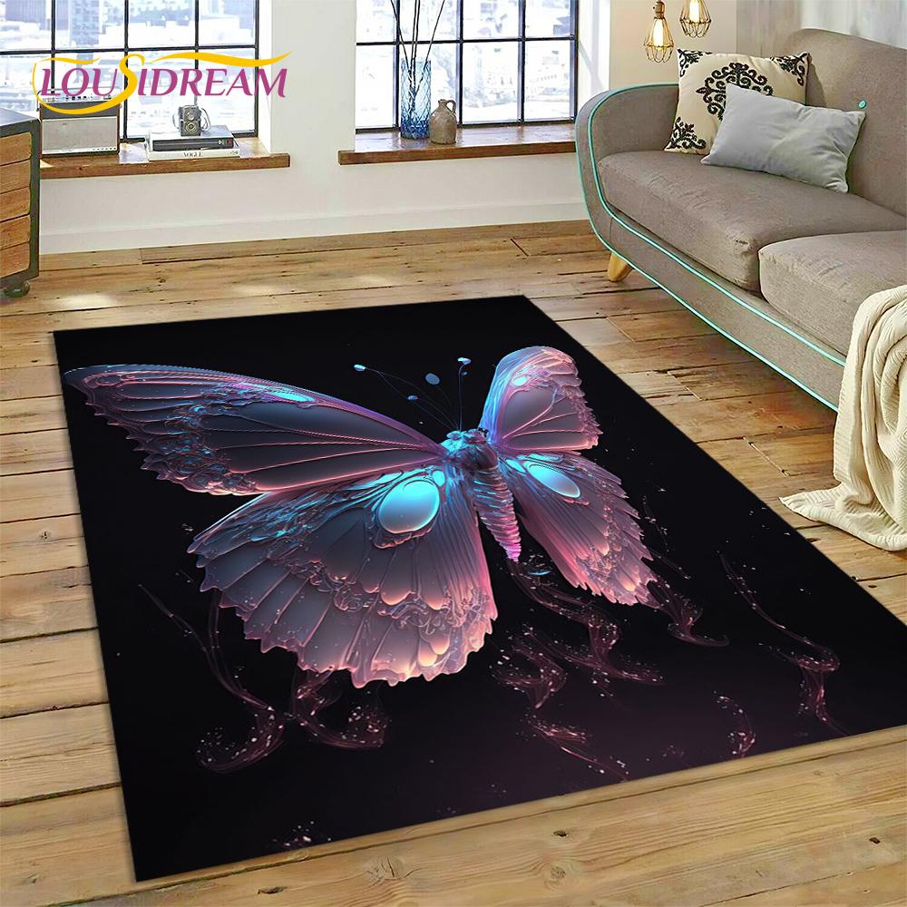 Cartoon Flower Fantasy Butterfly  HD Carpet Rug for Home Living Room Bedroom Sofa Doormat Decor,Kids Area Rug Non-slip Floor Mat