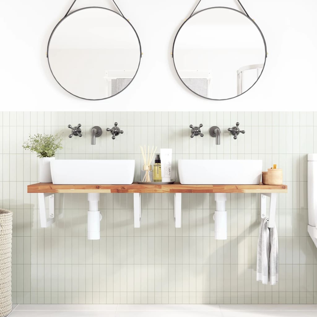 Vidaxl Wall Shelf Under Sink, Steel and Solid Acacia Wood