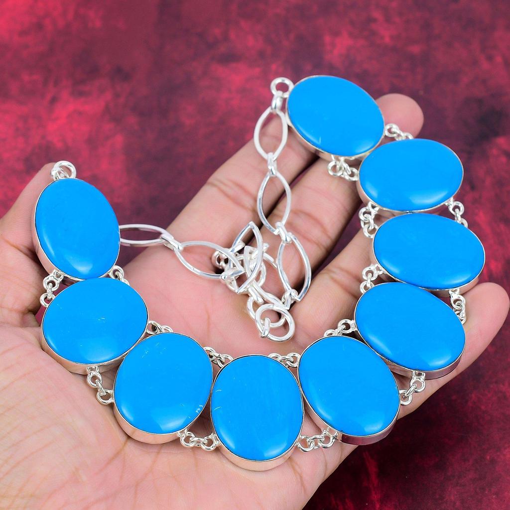 Sleeping Beauty Turquoise Handmade Gemstone Necklace, 925 Solid Sterling Silver Necklace Antique Jewelry, For Thanksgiving