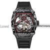 Durham Yao Men's Waterproof Mechanical Watch - Tonneau-Shaped Alloy Case with Carbon Fiber Design and Skeleton Dial