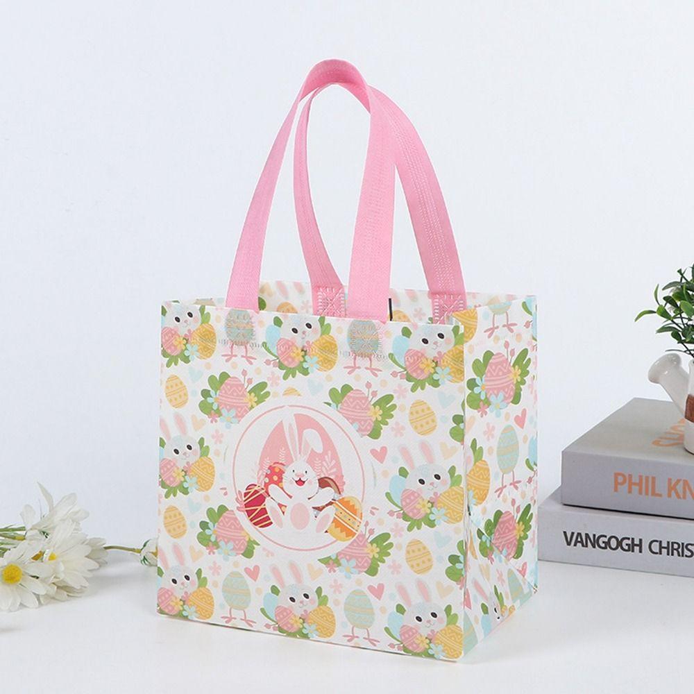 1PC Easter Gift Bag with Handle Protable Non-Woven Fabric Rabbit Egg Bunny Cute Candy Cookie Bag for Shopping Easter Party Decor