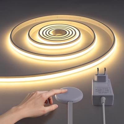 Fantastisk! Nyaste COB LED Strip Light 24V Ljusstark Självhäftande Neontejp Med Genomtränglig Träpanel Touchsensor Dimmerbrytare