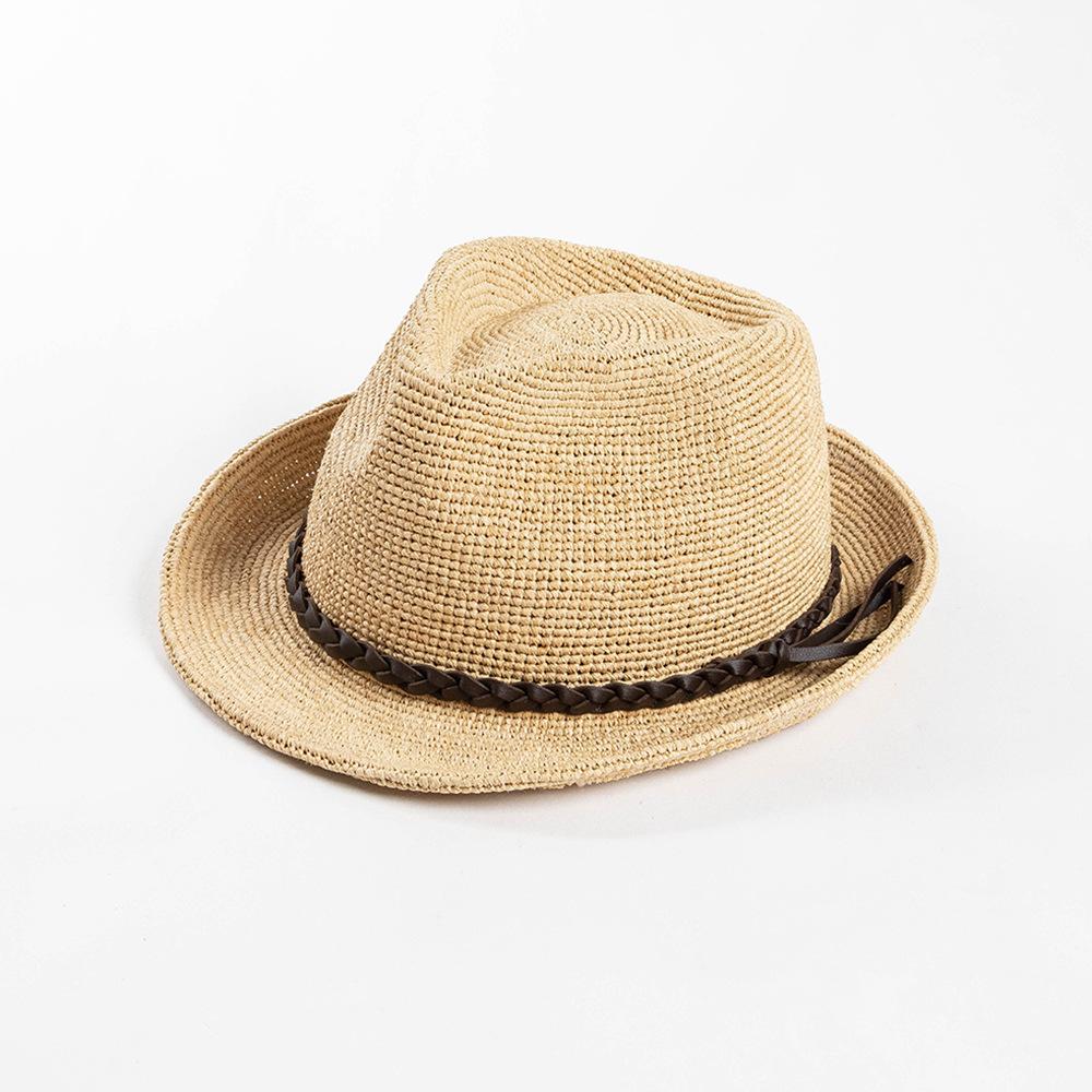

Raffia Panama Vintage 1920s Sun Hat for Men s Summer Beach Short Brim Fedora Hat Trilby Travel Casual Straw Hat 57cm 59cm M 57cm