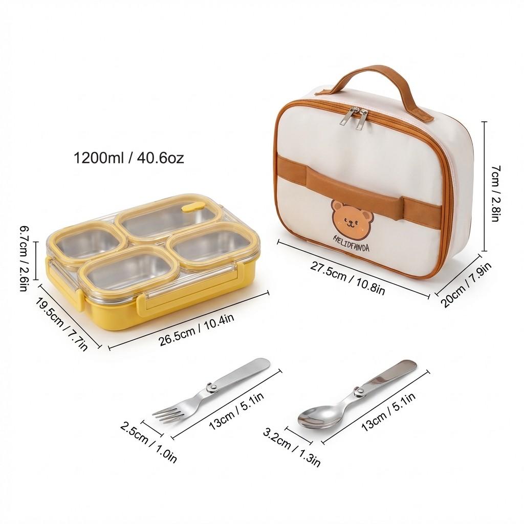 3/4 Grids 304 Stainless Steel Lunch Box Portable Large Capacity Leak Proof Divided Bento Box for Students Adult Microwave Safe