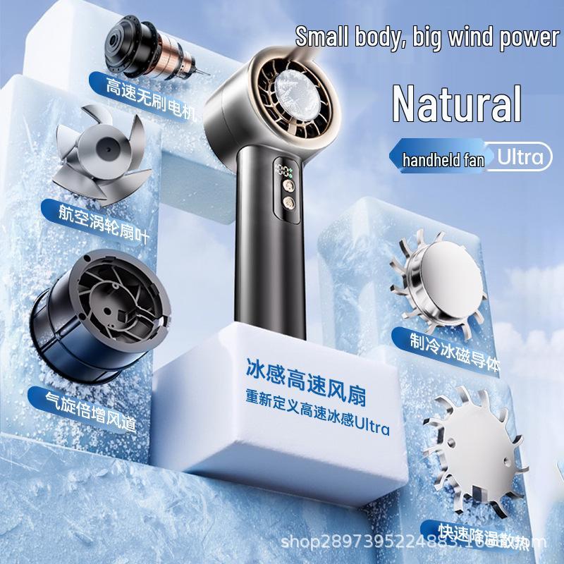 Portable Mini Handheld Fan with Digital Display and Ice Pack for Outdoor Cooling