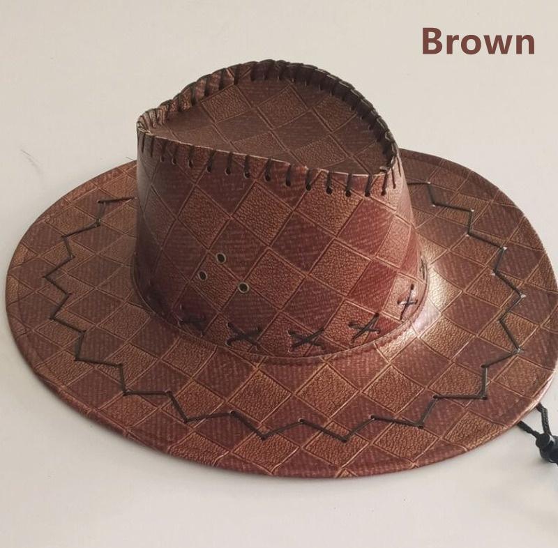 3 diversi nuovi cappelli da cowboy western in pelle vintage per uomo e donna cappelli da cowboy western a tesa larga (58-60cm).
