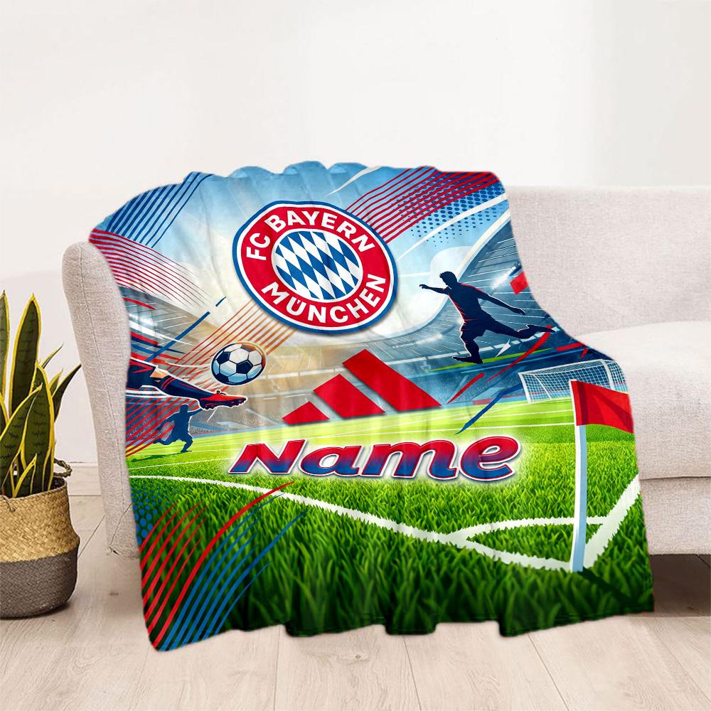 Bayern Munich Soccer Poster Customize Your Name Blanket Cozy Personalized Blanket Comfortable Perfect for Office Chair Bedding Nap Livingroom