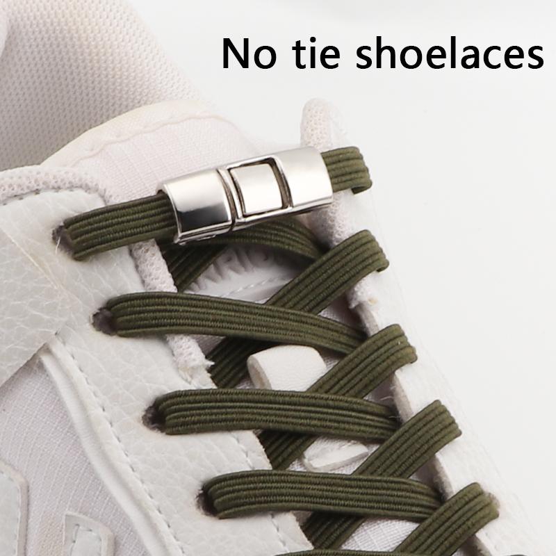 No Tie Shoe Laces For Sneakers Elastic Shoelaces Metal Press Lock Men and Women Lazy Shoes Lace Rubber Band Shoestring 1 Pair