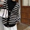 Autumn and Winter Knitted Sweater Loose and Lazy American Design Sense V-neck Striped Sweater Jacket Large Size Casual Foreign Style