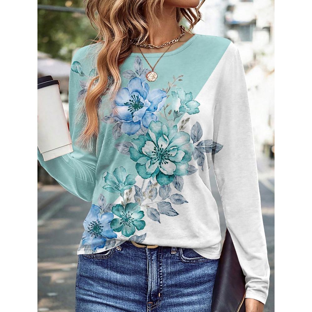 Flower butterfly 3D printed long sleeved T-shirt for women's clothing long sleeved T-shirt fashionable casual oversized top for women's T-shirt