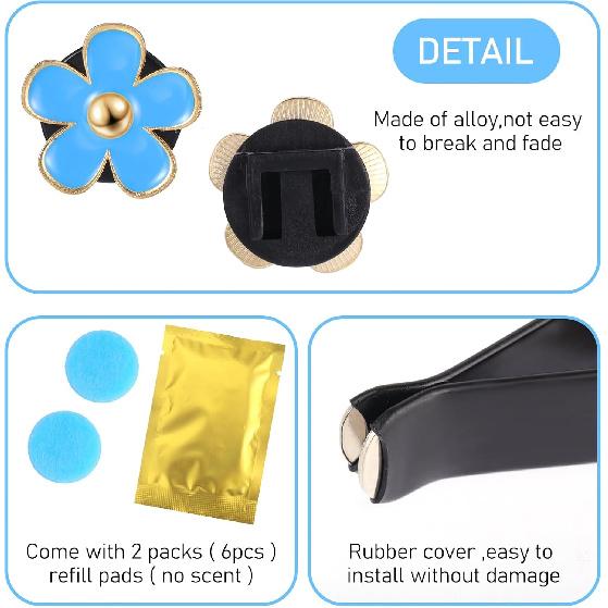 8PCS Daisy Flower Air Freshener Vent Clips - Cute Car Accessories for Women & Girls - Colorful Air Conditioning Outlet Clip - Blue, White