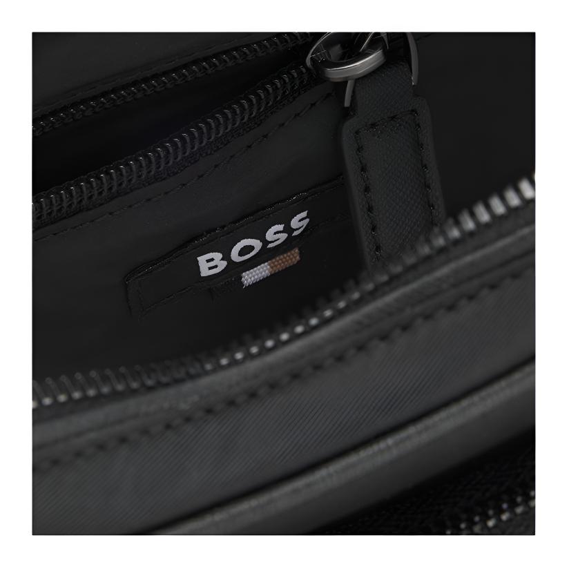 Hugo Boss Interwoven Letter Pattern Silver Hardware Fabric Crossbody Shoulder Bag Men bags Black 50548085001