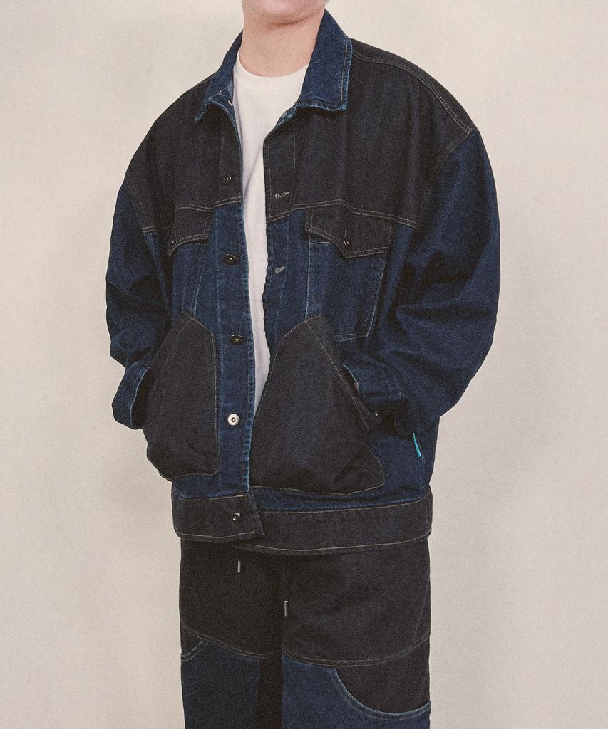 Ninenuts Panel Mix Denim Trucker Jacket_Blue