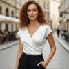 Short Sleeve V-Neck Wrap Top Summer Ladies' Shirt Simple Pullovers T-shirt  Business Casual