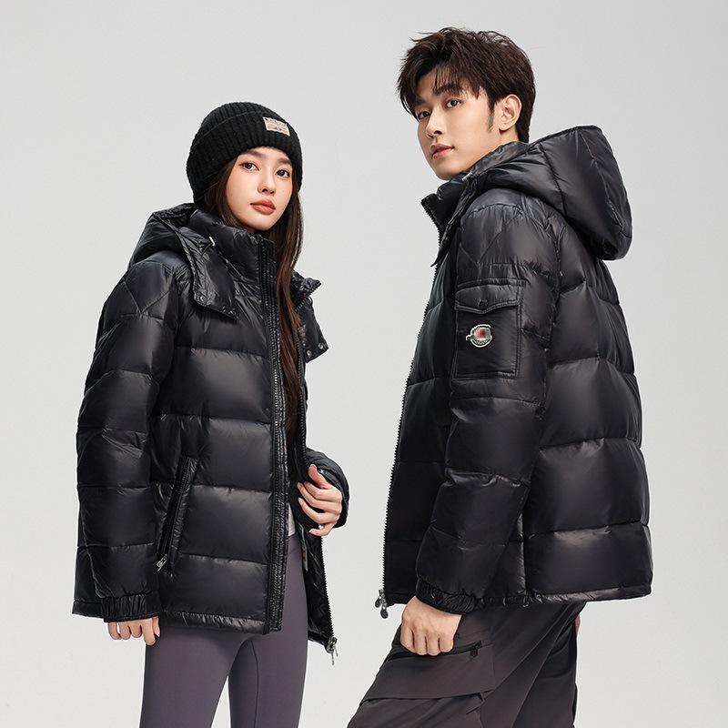 Men's and women's down jackets short annual new glossy leave-in hooded warm couples winter jacket