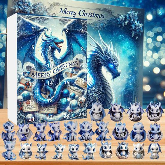 Christmas Countdown Calendar 24 Acrylic Dragon Pendant Set Xmas Gift Box Indoor/Outdoor Hanging Decoration