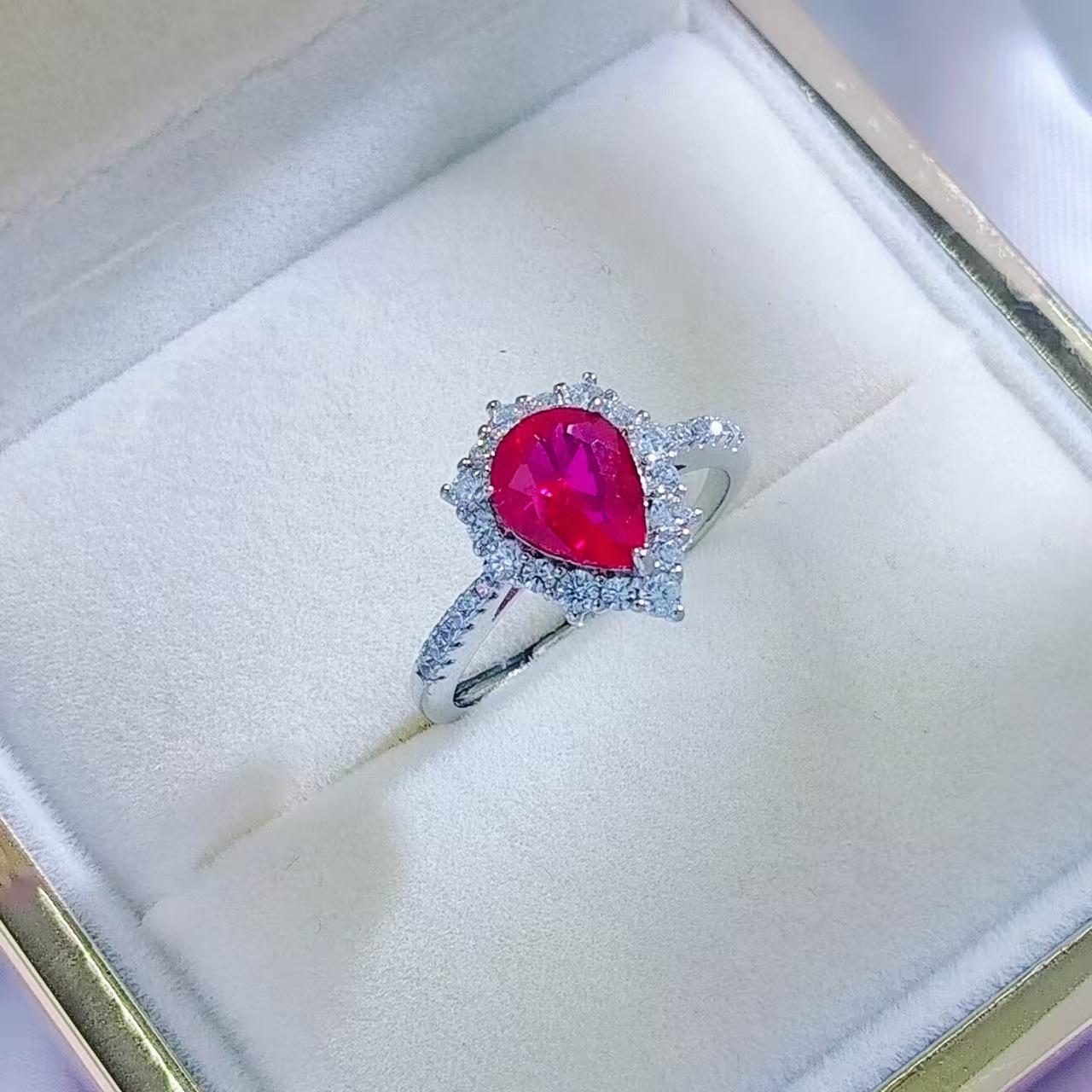 Elegant Ruby Water Drop Open Ring - Women s High-End European  American Luxury Red Corundum Jewelry Adjustable Open