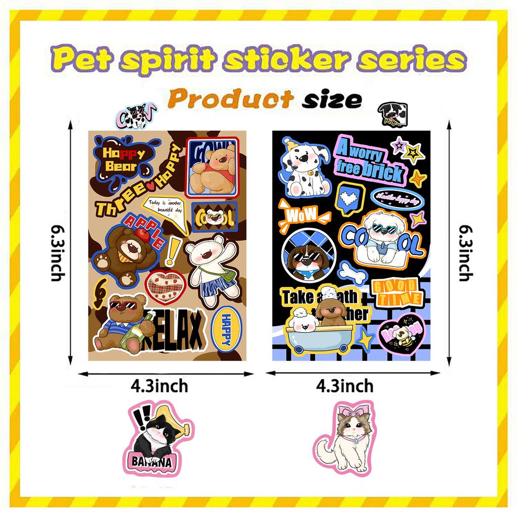 8 American Sweet and Cool Cute Pet Stickers DIY Hand Account Small Card Mobile Phone Case Decoration Korean Ins