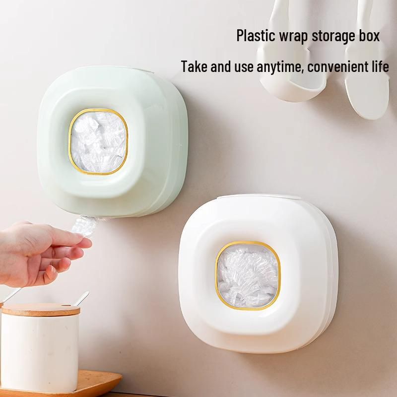 Punch-Free Plastic Wrap Storage Box: Wall-Mounted Pull-Out Fresh-Keeping Bag Holder for Kitchen.