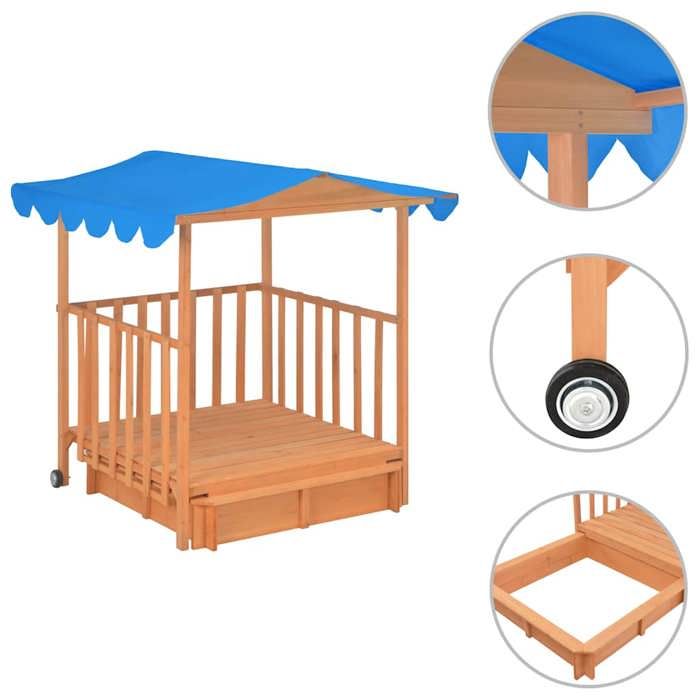 Maison de jeu d'enfants et bac à sable en bois de sapin bleu avec toit de protection UV50 - VidaXL