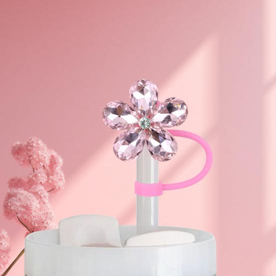 4 ks Květinové krytky na brčka pro hrnek Prachotěsné ozdoby na brčka s kamínky