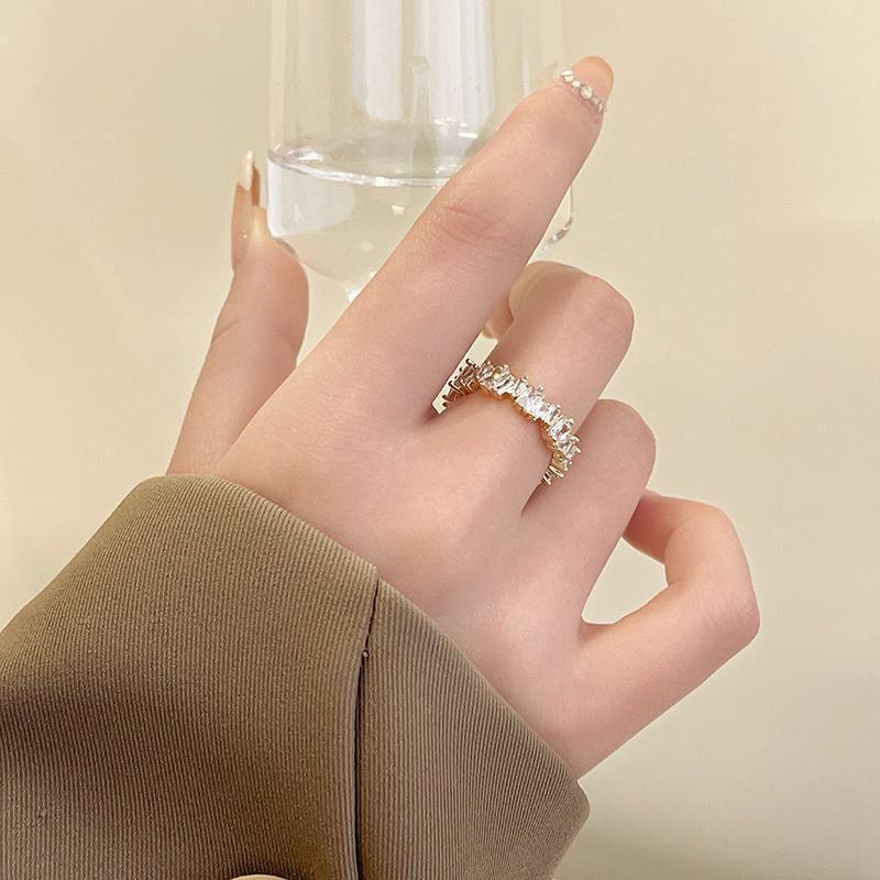 Niche Design Opening Adjustable Micro-set Zirconia Ring Senior Sense of Light Luxury Index Finger Ring Personality Popular Ring Female Everyday Ring