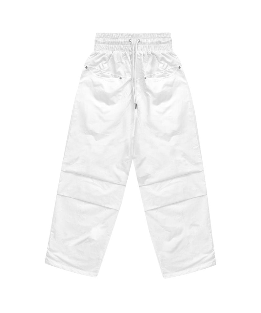 Teulimingbeodeu Round Rivet Nylon Set-Up Pants [ White ]