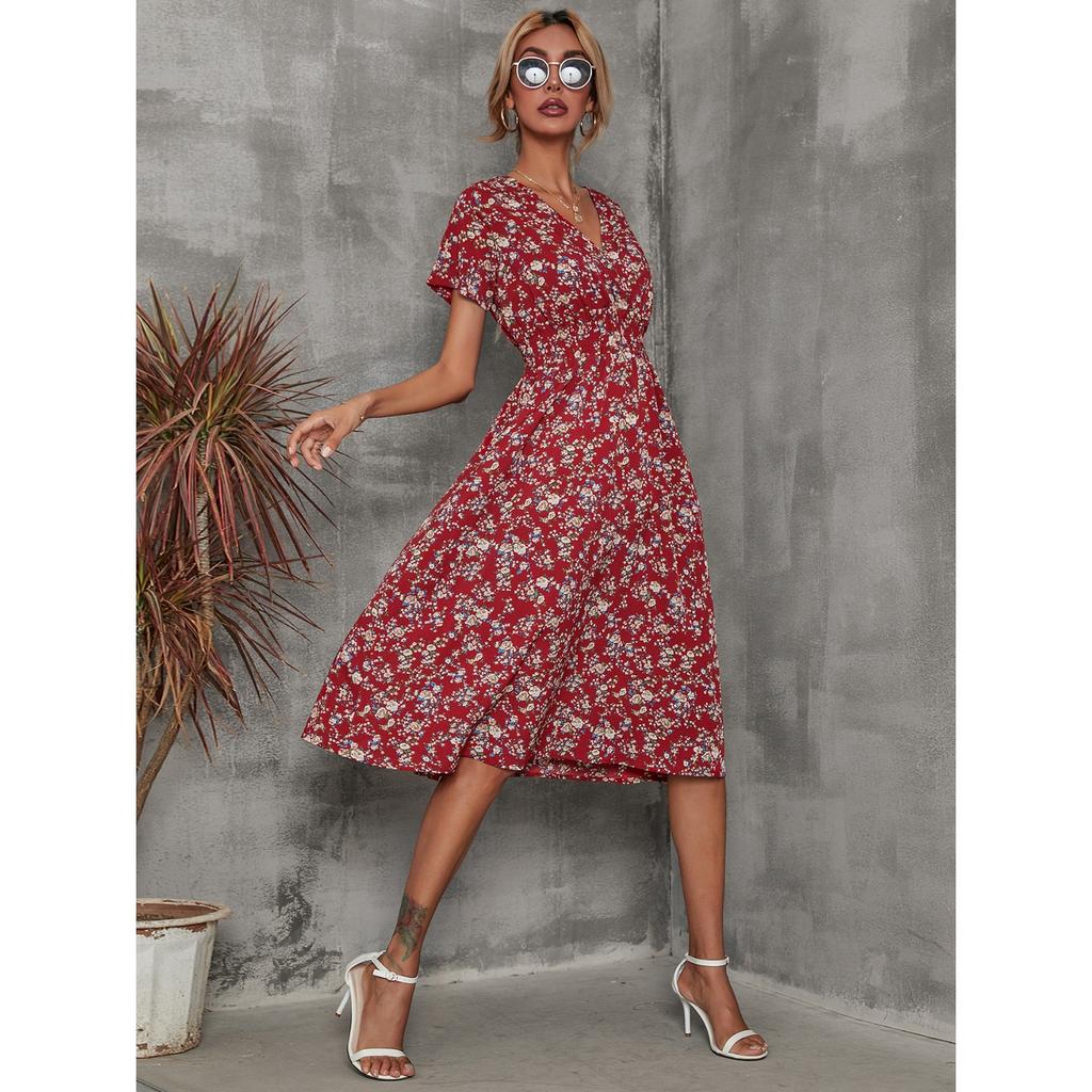 2025 New Fashion Trend Dresses Spring Summer Printed Waist Dresses Fashion Women's