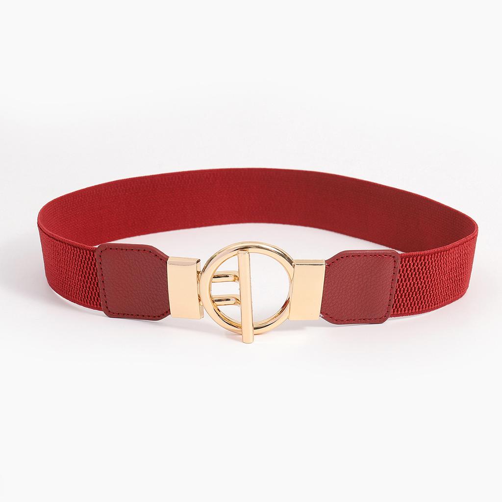 Fashionable Elastic Belt with Round Gold Buckle In Black and White