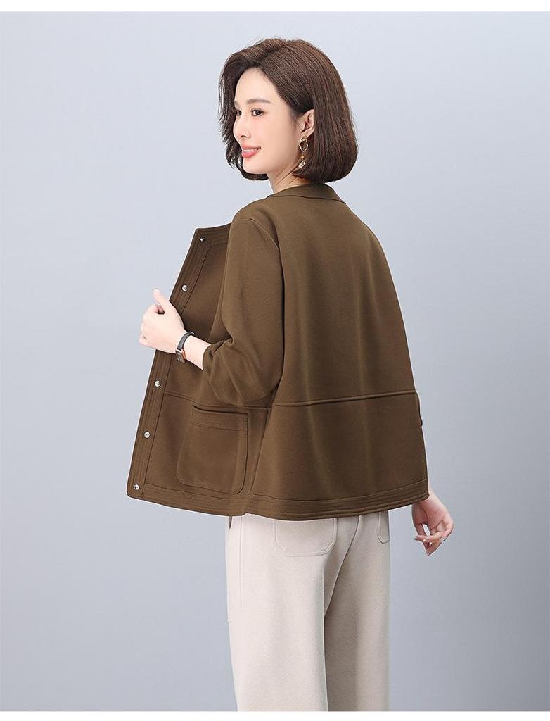 Women's Spring-Autumn 2025 Fashionable Age-Defying Round Neck Cardigan - Thin, Stylish Sweatshirt for Middle-Aged Moms