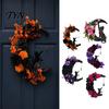 Indoor Dark Theme Soft Furnishings Halloween Black Cat Moon Wreath, Gothic Crescent Grapevine Wreath with Style Holiday Home Accents Rose Flowers,