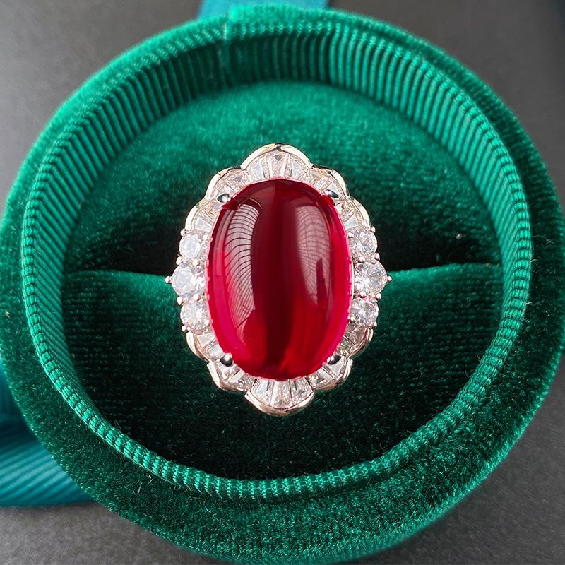 Jewelry Ice Seed Fluorescent Denier Pigeon Blood Red Corundum Plain Body Jade Pendant Set Main Stone 13 * 18-10