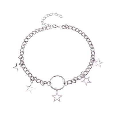 Trend Light Luxury Niche Sense Collarbone Chain Temperament Simple Round Circle Five-pointed Star Hollow Necklace