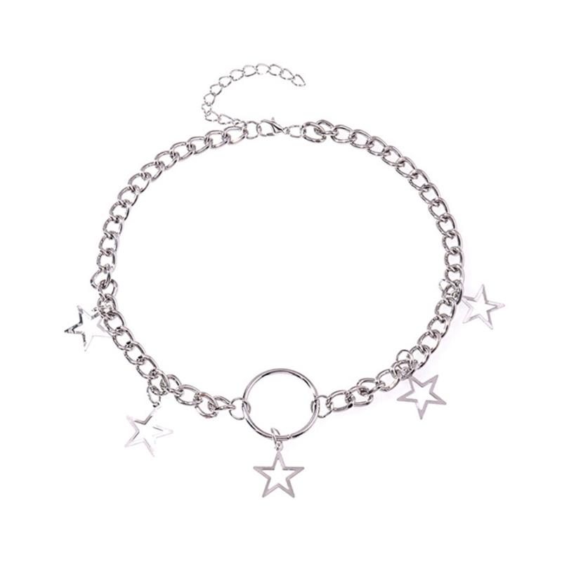 

Trend Light Luxury Niche Sense Collarbone Chain Temperament Simple Round Circle Five-pointed Star Hollow Necklace 1