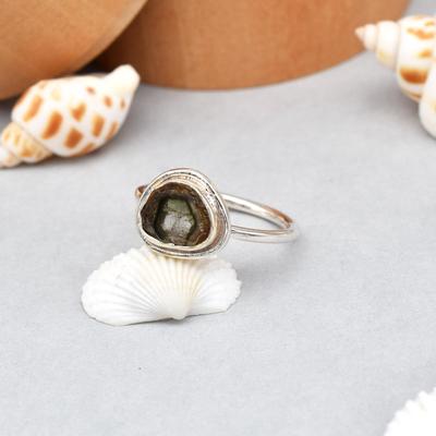 925 Sterling Silver Rare Bi Color Raw Tourmaline Gemstone Ring Size 7 US Gift