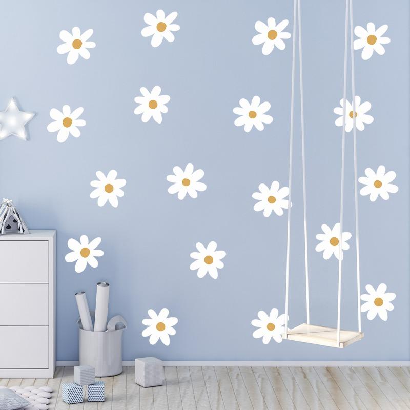 Floral Daisy Flower Wall Stickers Girls Room Decorative Wall Decals for Bedroom Living Baby Nursery Kids Room