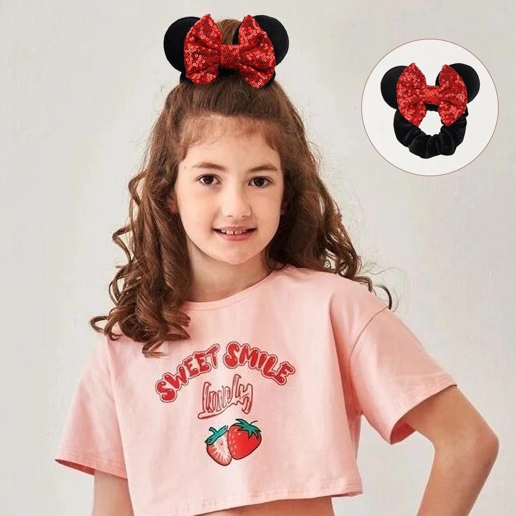 1 ks Vánoční myší uši Gumičky do vlasů Flitrové mašle Čelenka pro ženy Doplňky Sametové gumičky Pro dívky Party dekorace