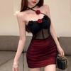 Large size sexy babes slim splicing tube top short skirt temperament slim fold three-dimensional flower hollow chest pad tube top