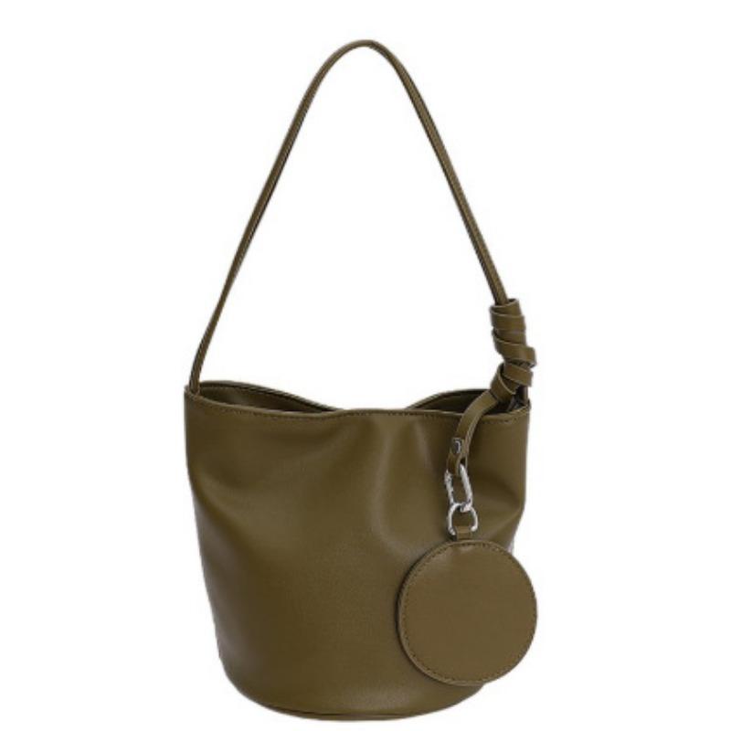 

Summer new bucket bag women s high-end sense niche cylinder work handbag simple soft leather shoulder bag women зелёный