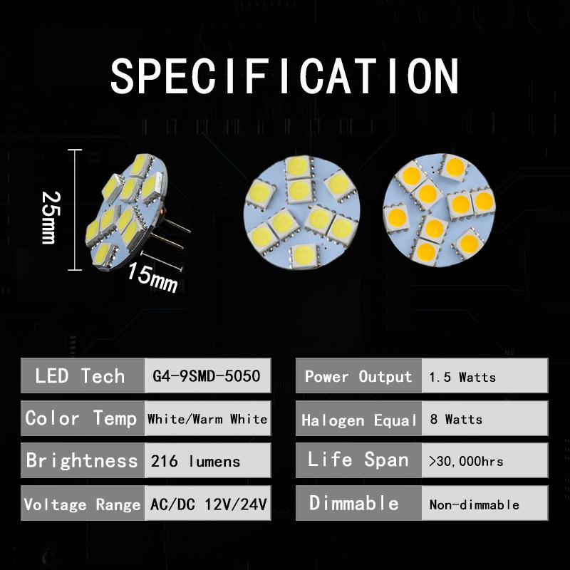 2Pcs 1W 2W 3W  G4 Back Pin Round Board LED Bulb DC 12V 24V  Lamp For Car Boat Home Spotlight Cabinet Lighting Replace Hologen