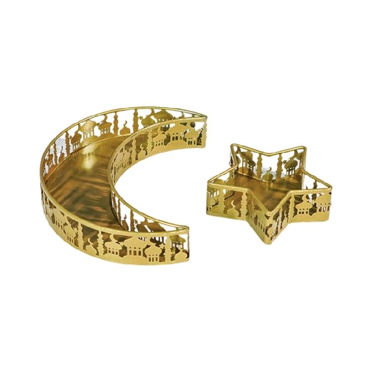 2 штуки Рамадан Тематическая Железная Фруктовница Пара Изысканные Полумесяцы Замки Железное Блюдо для Фруктов для Уникального Домашнего Декора