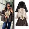 Womens Faux Fur Collar Long Sleeve Jacket In Solid Colors - Streetwear Style Regular Fit Mid-Length