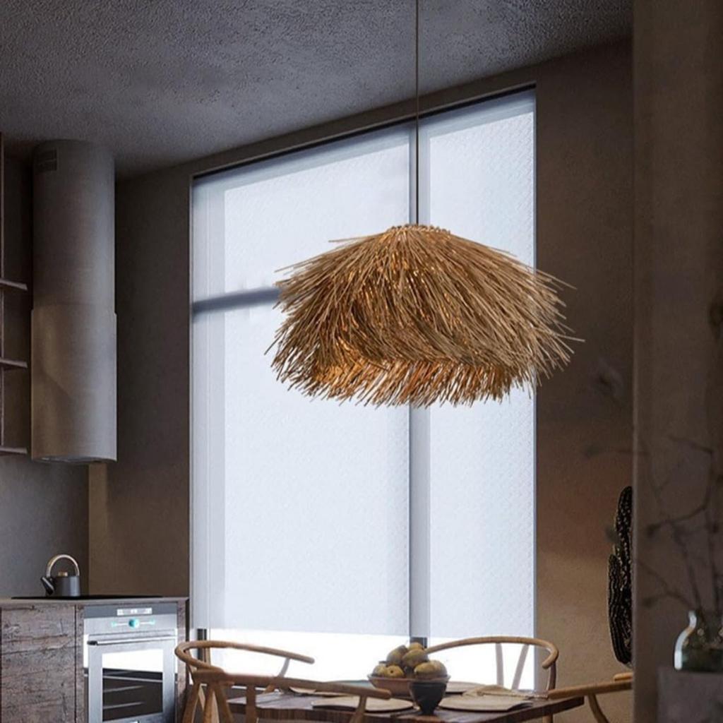 JOYINLED Japanese Retro Rattan Pendant Light, Brown 40/50/60cm Hand-Woven Rattan Chandelier for Dining Room Kitchen Bedroom Lamo
